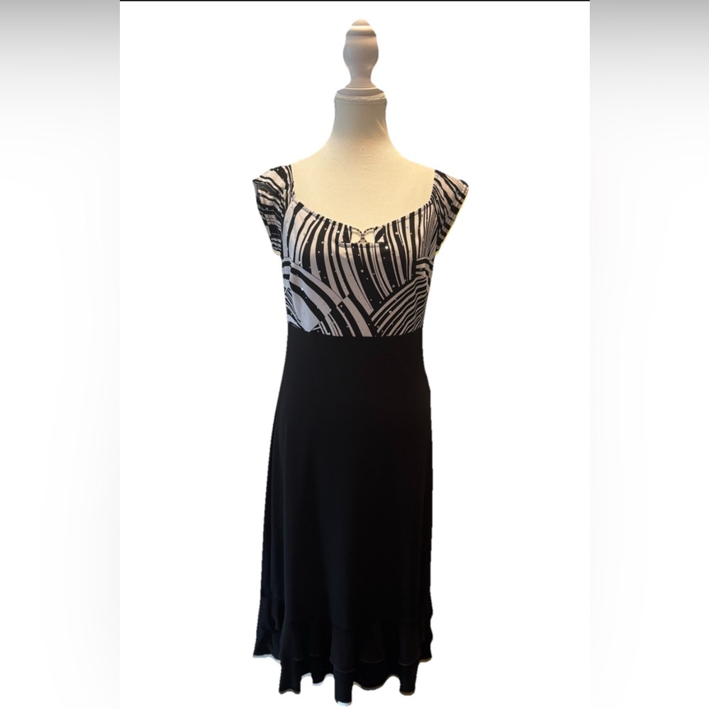 JOSEPH RIBKOFF Sleeveless Midi Dress - Sequinned Top and Ruffle Bottom Size 10
